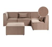 Beliani Modular Corner Sofa 4 Seater Lemvig Left Hand Sand Beige Corduroy With Ottoman