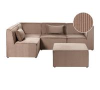 Beliani Modular Corner Sofa 4 Seater Lemvig Right Hand Sand Beige Corduroy With Ottoman