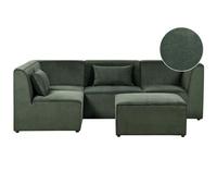 Beliani Modular Corner Sofa 4 Seater Lemvig With Ottoman Corduroy Green Right Hand