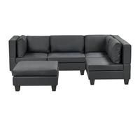 Beliani Modular Corner Sofa 4 Seater Unstad Left Hand Black Faux Leather With Ottoman