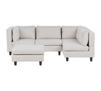 Beliani Modular Corner Sofa 4 Seater UNSTAD Fabric Light Beige with Ottoman Left Hand, Cream