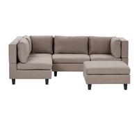 Beliani Modular Corner Sofa 4 Seater Unstad Right Hand Brown Fabric With Ottoman