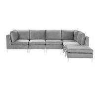 Beliani Modular Corner Sofa 5 Seater Evja Velvet Grey With Ottoman Left Hand