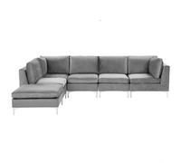 Beliani Modular Corner Sofa 5 Seater Evja Velvet Grey With Ottoman Right Hand