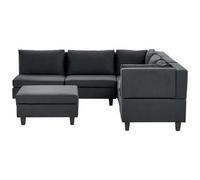 Modular Corner Sofa 5 Seater UNSTAD Fabric Black with Ottoman Left Hand
