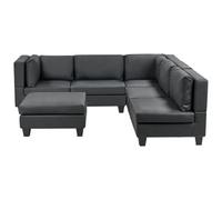 Beliani Modular Corner Sofa 5 Seater Unstad Left Hand Black Faux Leather With Ottoman