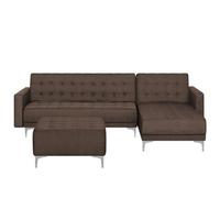 Beliani Modular Corner Sofa Bed 4 Seater Aberdeen Fabric Dark Brown With Ottoman Left Hand