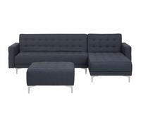 Beliani Modular Corner Sofa Bed 4 Seater Aberdeen Fabric Dark Grey With Ottoman Left Hand