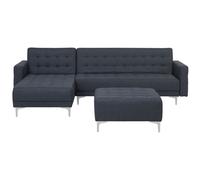 Beliani Modular Corner Sofa Bed 4 Seater Aberdeen Fabric Dark Grey With Ottoman Right Hand