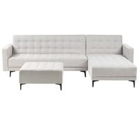 Modular Corner Sofa Bed 4 Seater ABERDEEN Fabric Light Grey with Ottoman Left Hand