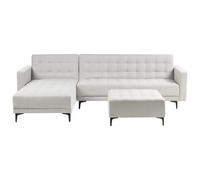 Beliani Modular Corner Sofa Bed 4 Seater Aberdeen Fabric Light Grey With Ottoman Right Hand
