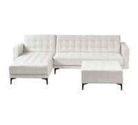 Beliani Modular Corner Sofa Bed 4 Seater Aberdeen Fabric Off-White With Ottoman Right Hand