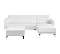 Modular Corner Sofa Bed 4 Seater ABERDEEN Faux Leather White with Ottoman Left Hand