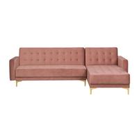 Beliani Modular Corner Sofa Bed 4 Seater Aberdeen Velvet Pink Left Hand