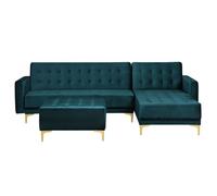 Beliani Modular Corner Sofa Bed 4 Seater Aberdeen Velvet Teal With Ottoman Left Hand