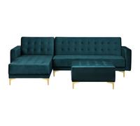 Beliani Modular Corner Sofa Bed 4 Seater Aberdeen Velvet Teal With Ottoman Right Hand