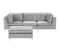 Beliani Modular Sofa 3 Seater Evja Velvet Grey With Ottoman