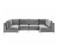 Beliani Modular U-Shape Sofa 6 Seater Evja Grey Velvet
