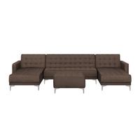 Beliani Modular U-Shape Sofa Bed 5 Seater Aberdeen Fabric Dark Brown With Ottoman