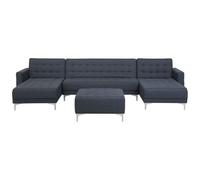 Beliani Modular U-Shape Sofa Bed 5 Seater Aberdeen Fabric Dark Grey With Ottoman