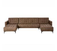 Modular U-Shape Sofa Bed 5 Seater ABERDEEN Faux Leather Brown