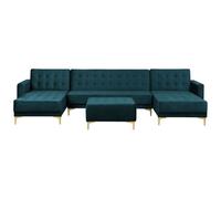 Beliani Modular U-Shape Sofa Bed 5 Seater Aberdeen Velvet Teal With Ottoman