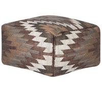 Beliani Multicolour Jute Wool Pouffe 50 X 50 X 30 Cm, Geometric Pattern Upholstered Footstool