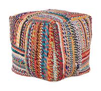 Beliani Multicolour Recycled Cotton Pouffe With Eps Beads 40 X 40 X 40 Cm Handmade Square Ottoman Boho