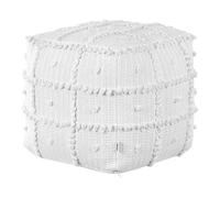 Beliani Nest Loom Pouffe, White Cotton Beads, 40 X 40 X 40 Cm, Boho Geometric Pattern