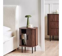 Beliani Nightstand With Sliding Doors, Dark Brown Mdf And Metal, 40 X 30 X 55 Cm