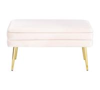 Wyld and Coco Off-White Velvet Storage Bench with Gold Legs and Tufted Surface in White Wyld and Coco White