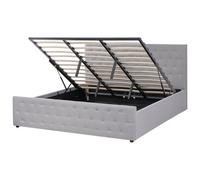 Ottoman Bed AMIENS Fabric Light Grey 180 x 200 cm (EU Super King)