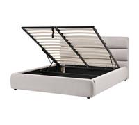 Beliani Ottoman Bed Bonifacio Faux Linen Grey 160 X 200 Cm (Eu King Size)