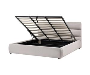 Beliani Ottoman Bed Bonifacio Faux Linen Grey 180 X 200 Cm (Eu Super King)