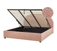 Beliani Ottoman Bed Boucle Vaucluse 180 X 200 Cm Eu Super King Pastel Pink, Pink