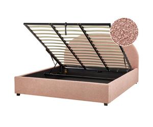 Beliani Ottoman Bed Boucle Vaucluse 180 X 200 Cm (Eu Super King) Pastel Pink