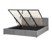 Beliani Ottoman Bed Bousse Velvet Dark Grey 180 X 200 Cm (Eu Super King)
