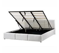 Beliani Ottoman Bed Bousse Velvet Light Grey 180 X 200 Cm (Eu Super King)