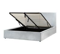 Beliani Ottoman Bed Fabric Moissac 180 X 200 Cm Eu Super King Light Blue, Blue