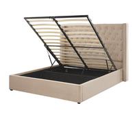 Beliani Ottoman Bed Lubbon Velvet Beige 160 X 200 Cm (Eu King Size)