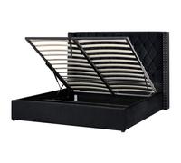 Beliani Ottoman Bed Lubbon Velvet Black 180 X 200 Cm (Eu Super King)
