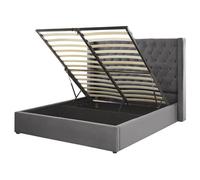 Beliani Ottoman Bed Lubbon Velvet Grey 160 X 200 Cm (Eu King Size)