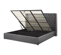 Beliani Ottoman Bed Lubbon Velvet Grey 180 X 200 Cm (Eu Super King)