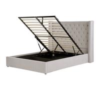 Beliani Ottoman Bed Lubbon Velvet Light Grey 160 X 200 Cm (Eu King Size)