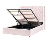 Beliani Ottoman Bed Lubbon Velvet Pastel Pink 140 X 200 Cm (Eu Double)