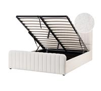 Beliani Ottoman Bed Lunan Boucle White 140 X 200 Cm (Eu Double)