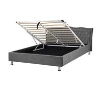 Beliani Ottoman Bed Metz Velvet Dark Grey 140 X 200 Cm (Eu Double)