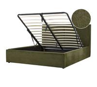 Beliani Ottoman Bed Moissac Boucle Dark Green 160 X 200 Cm (Eu King Size)