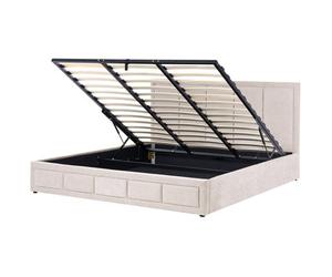 Beliani Ottoman Bed Quiberon Chenille Taupe 180 X 200 Cm (Eu Super King)