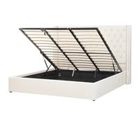 Ottoman Bed Velvet LUBBON 180 x 200 cm (EU Super King) Off-White